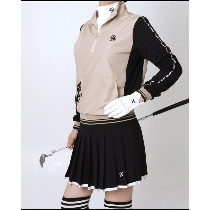 PG 제니퍼 배색라인 슬리브 반집업 바람막이 티셔츠