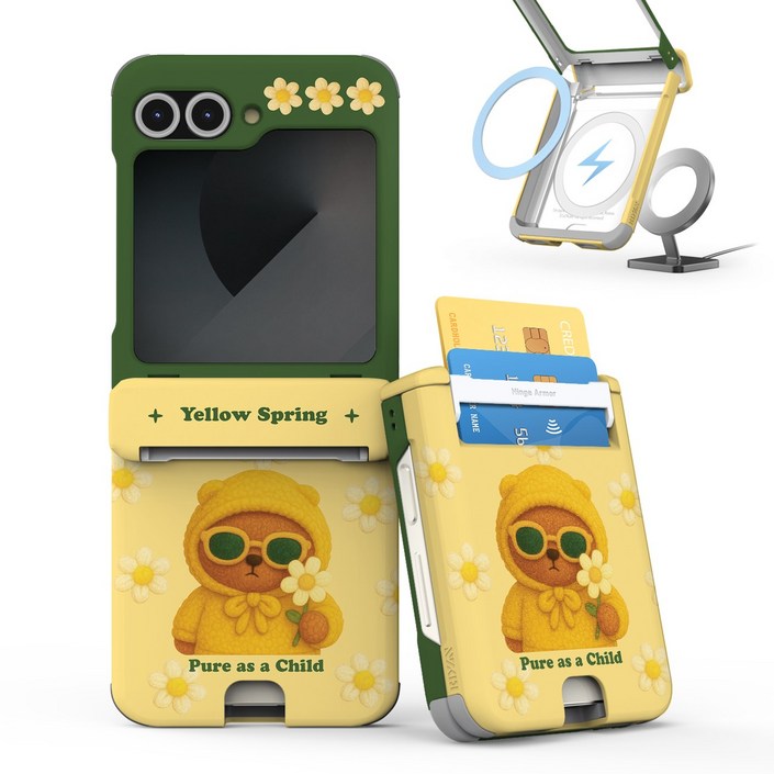 이디즌 갤럭시 Z플립 5 / Z플립 6 플립 7 케이스 컬러 빼꼼퍼피 귀여운 디자인 슬림 카드 2장 수납 힌지보호 충격방지 지플립 5 6 7