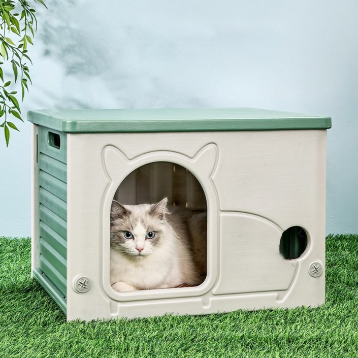 스위스볼트 길고양이집 길냥이 고양이 강아지 방수 숨숨집 야외 사계절 애견 하우스, 1개, 그린