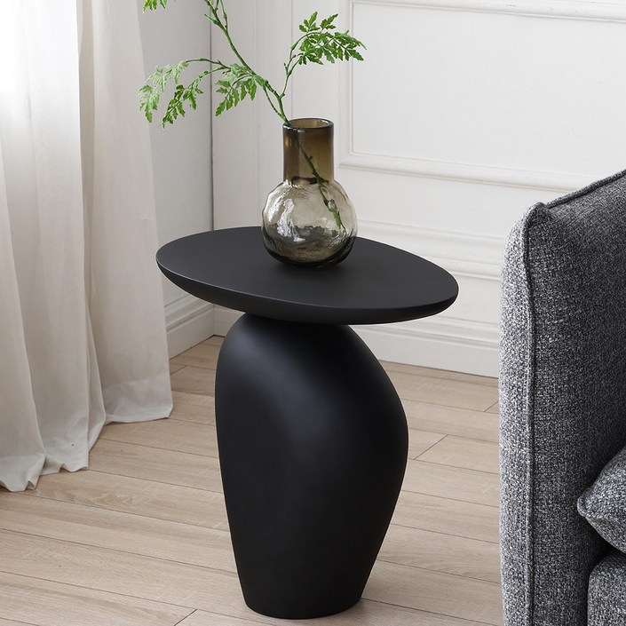 하조이 와비사비풍 블랙 조약돌 쇼파 사이드테이블 인스타 감성 거실 테이블, 블랙스크럽면