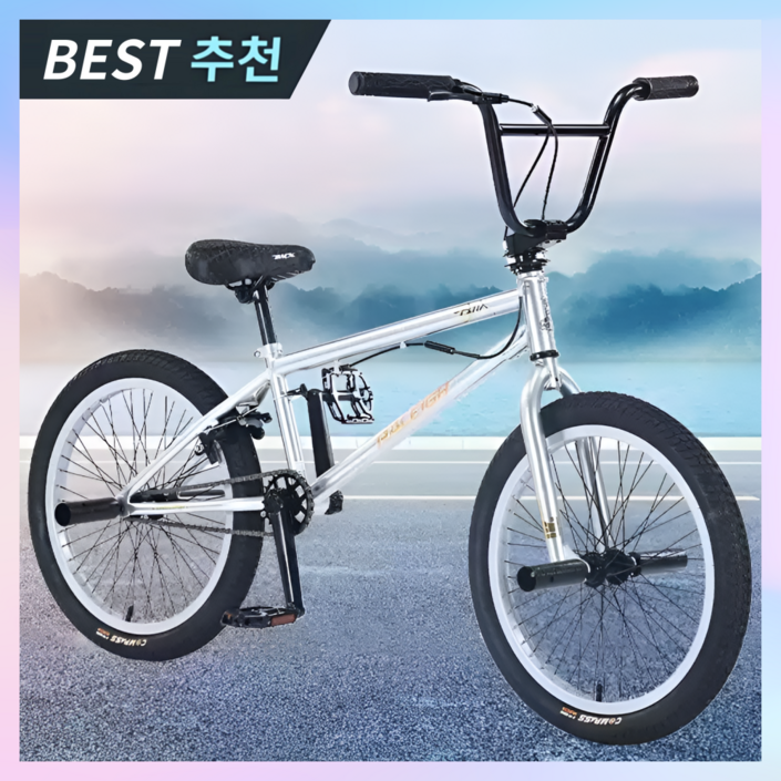다인테크 튼튼한 bmx 자전거 입문용 익스트림 묘기 한강 바이크 스턴트 성인 20인치, 1개, 142cm, 일반핸들실버 프레임블랙타이어