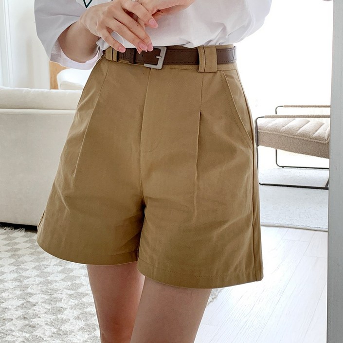 앤샵 4부 반바지 여성용 A라인 핀턱 와이드 라나 여름 4부 팬츠3color