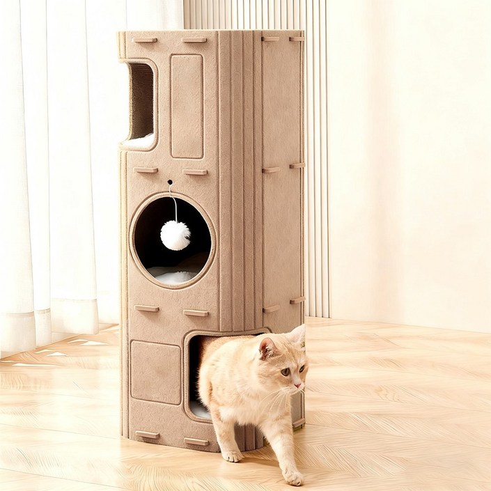 BangPang다기능 3단 캣타워 하우스 반폐쇄 고양이 집 펠트 스크래치