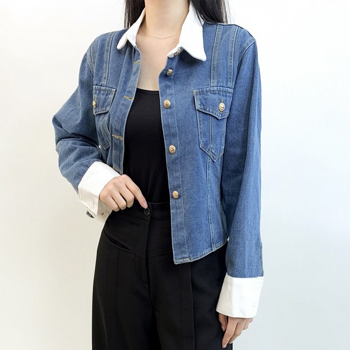 화이트카라 포인트 데님 셔츠 자켓
