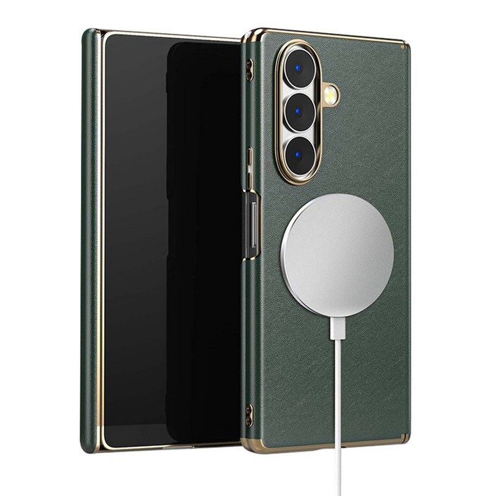YINUO 갤럭시 Z 폴드 천연 가죽 magsafe 듀얼 중축 힌지 보호 후면 케이스