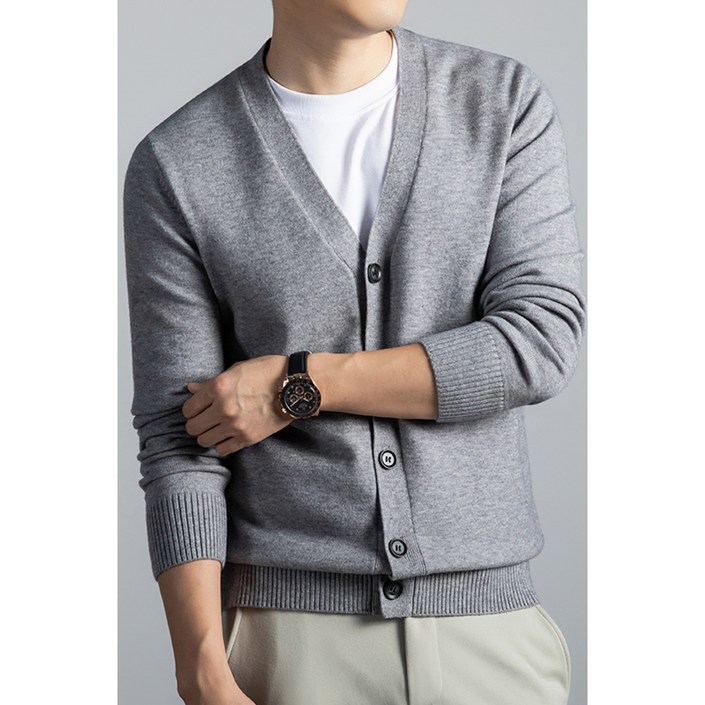 남성 가을 겨울 퓨어컬러 캐주얼 울 가디건