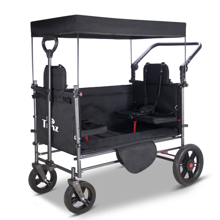 접이식 야외 유틸리티 왜건 캐노피가 있는 해변 왜건 카트 캠핑 쇼핑 정원 및 해변을 위한 휴대용 접이식 왜건 접이식 캠핑카 좌석 포함, 1개, 검은색