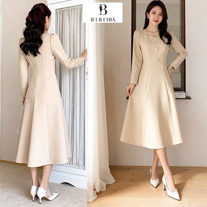 비비디아 여성 고급 슬림핏 긴팔정장 롱 원피스 하객룩 오피스룩 (S~2XL) 8868