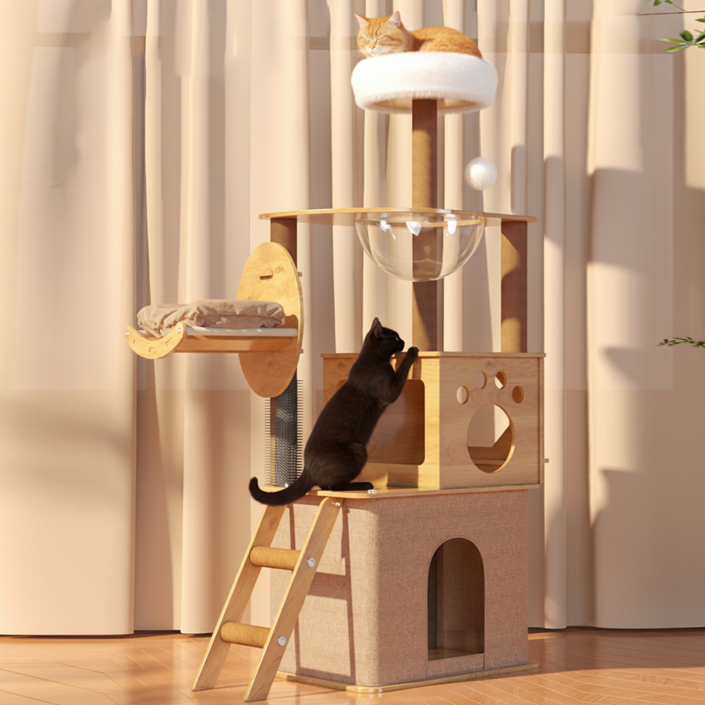 EVIO 원목 대형캣타워 스크래쳐, 1개, 목색