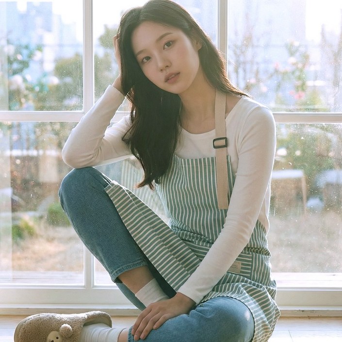 더메이크 스트라이프 예쁜 여성 주방 앞치마