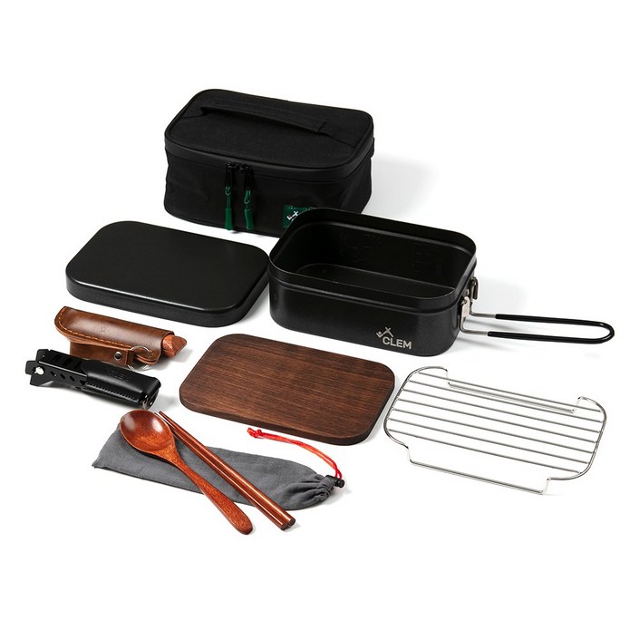 클렘 캠핑 반합 군용 코펠 사각 백패킹 찜기 세트, 1세트