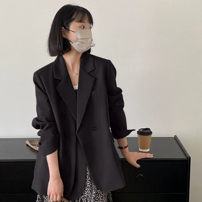 COSYEVNO 여성 정장 봄 가을 심플 코디 루즈핏 버튼 긴팔 미디엄 정장 코트 CXJxf-19