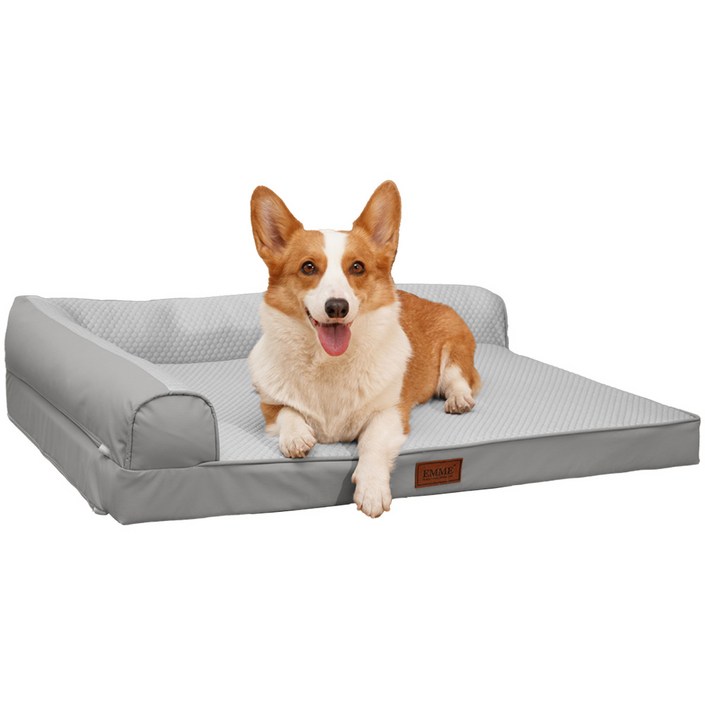 EMME L형 아이스쿨 펫침대 Qmax0.4 냉감 고반발 쿠션 항균방취 다둥이펫 전용 탈부착커버 미끄럼방지 중대형견 고양이 방석 세탁가능 반려동물쿨링매트, 1개, Light gray