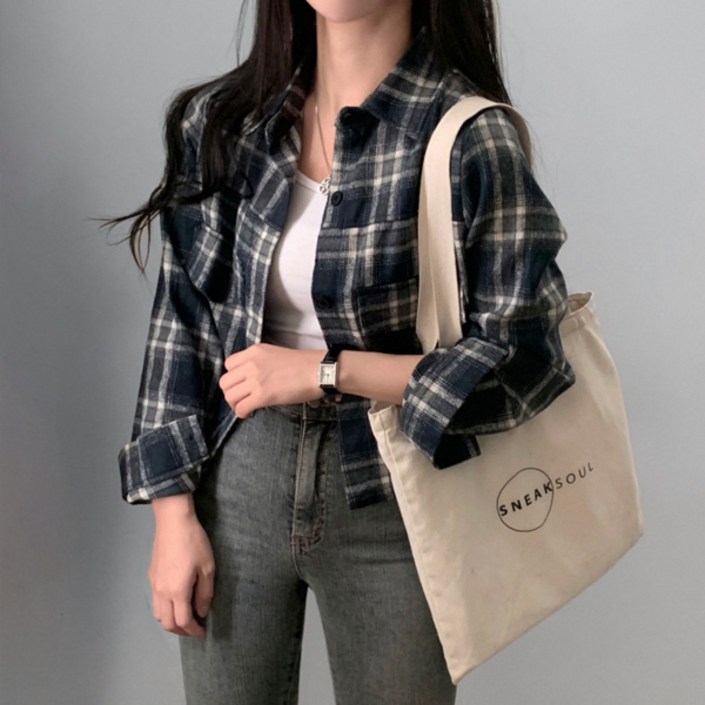 라라홀리 캐주얼 크롭 체크 루즈핏 빈티지 셔츠