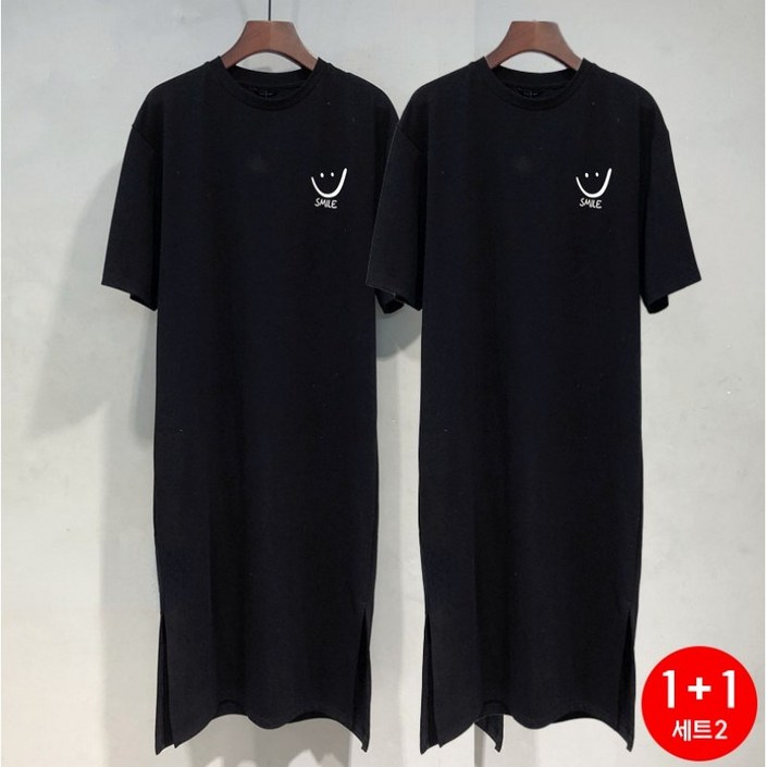 11 여성 루즈핏 스마일 프린트 원피스 반팔 티셔츠 빅사이즈 캐주얼 원피스