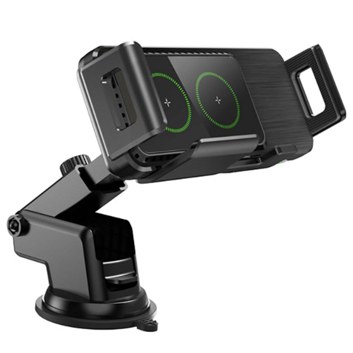테크진 제트 플립 폴드 호환 상하 회전 듀얼코일 차량용 고속 무선충전 거치대, 1개, 블랙