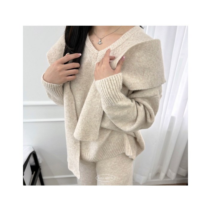 여성 니트 숄 쓰리피스 3세트 셋업 상의하의숄 세트