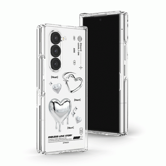 트라이코지 하트 레터링 힌지 보호 투명 하드 케이스 갤럭시Z폴드7(F966) 폴드6 폴드5 폴드4