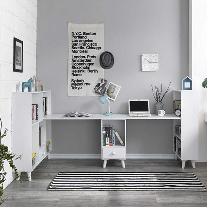 라움가구 치이즈 2R+4R 미니 H형 2인 책상세트 (착불)