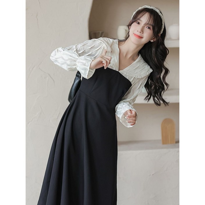 쩐쿠 여성 카라넥 러블리 롱 원피스 K0227