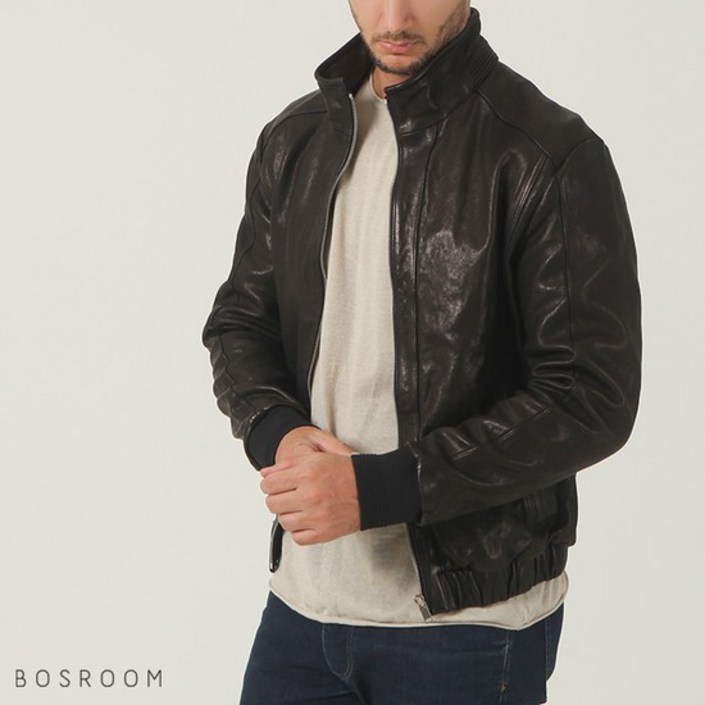 BOSROOM남성 양가죽 카라밴딩범버 점퍼 가죽자켓