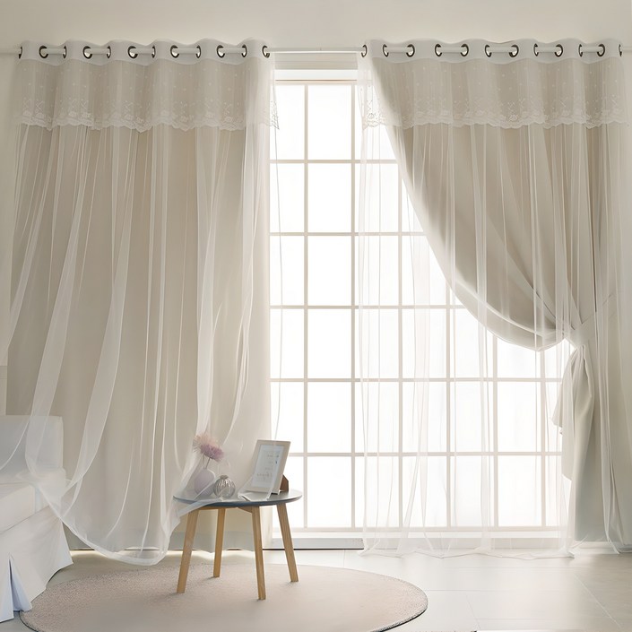 까르데코 디망쉬 암막디망쉬레이스 대형 커튼4장커튼봉15자