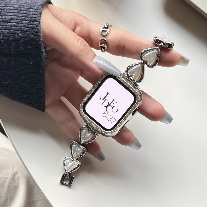 제이데코 애플워치 호환 하트 패턴 메탈 스트랩, 1개
