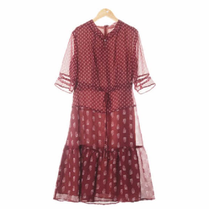 6205 크로커다일 옥스블러드레드 플라워패턴 쉬폰반소매롱원피스 [95]