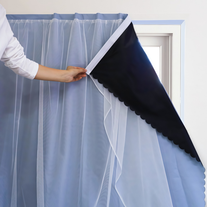 Trendigo 무타공 붙이는 암막커튼 창문형 완벽 빛차단 벨크로 커튼 세트