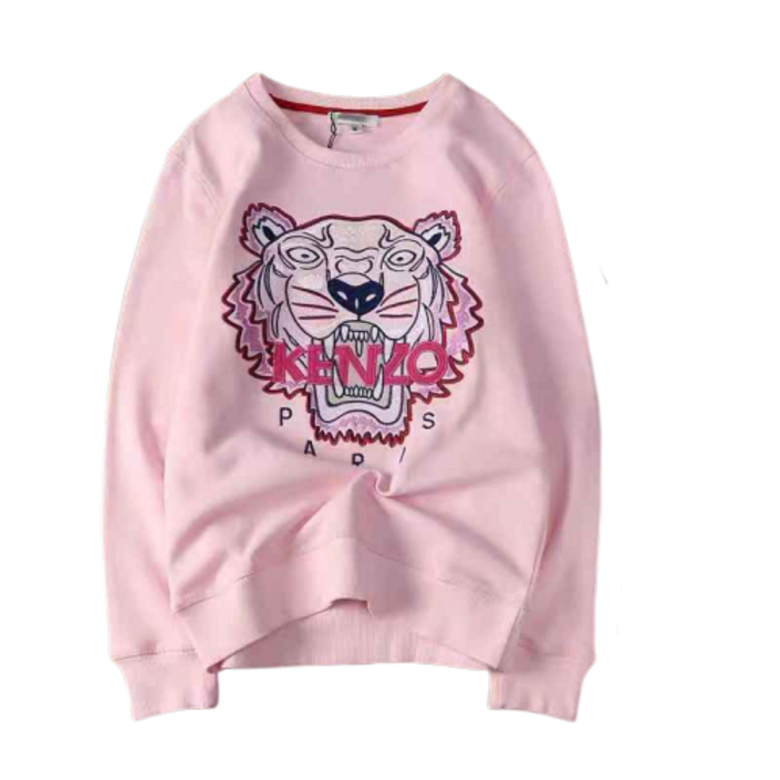 KNZO SS20 남녀 공용 충돌색 호두 알파벳 자수 프린트 라운드 긴팔 티셔츠 맨투맨 핑크 F952SW7054XA-33