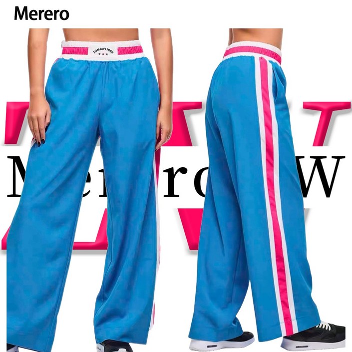 Merero ZW 줌바 댄스 의상 헬스복 댄스 체조 루즈핏 속건 사이드 배색  트레이닝 바지 팀 유니폼 에어로빅복 재즈 댄스 줌바 댄스 바지
