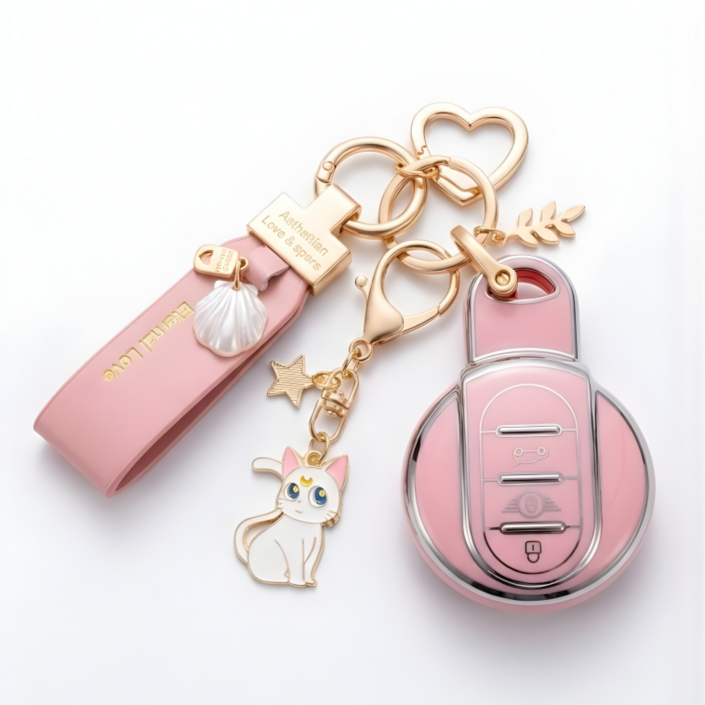 미니쿠퍼 선물포장, 선물용 키케이스 TPU 풀커버 키홀더 컨트리맨 클럽맨 3도어 5도어,, 01, pink