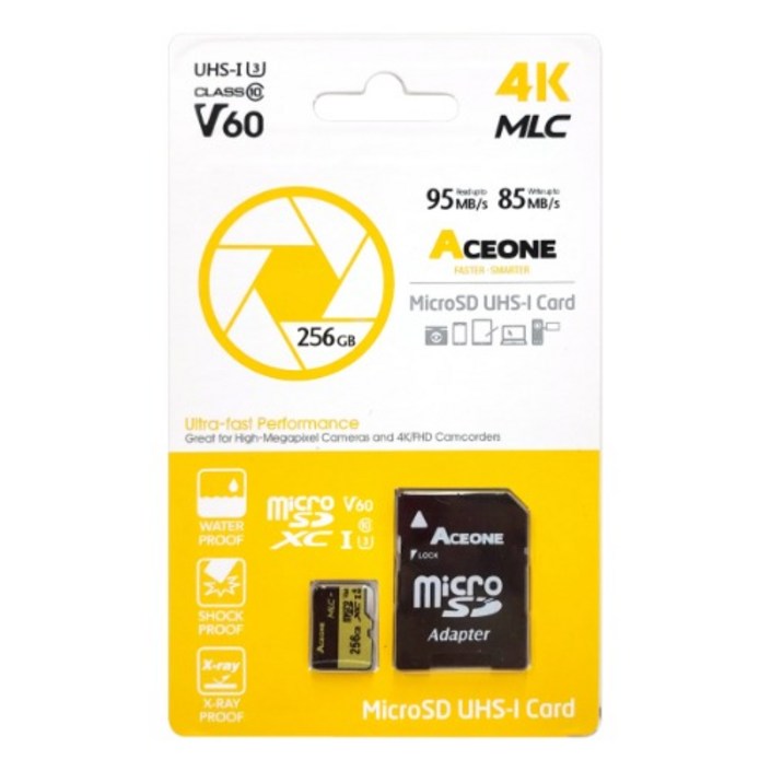 에이스원 MLC 마이크로SD 256GB 4K U3 V60 액션캠 캠코더 MicroSD, 256GB 20231015