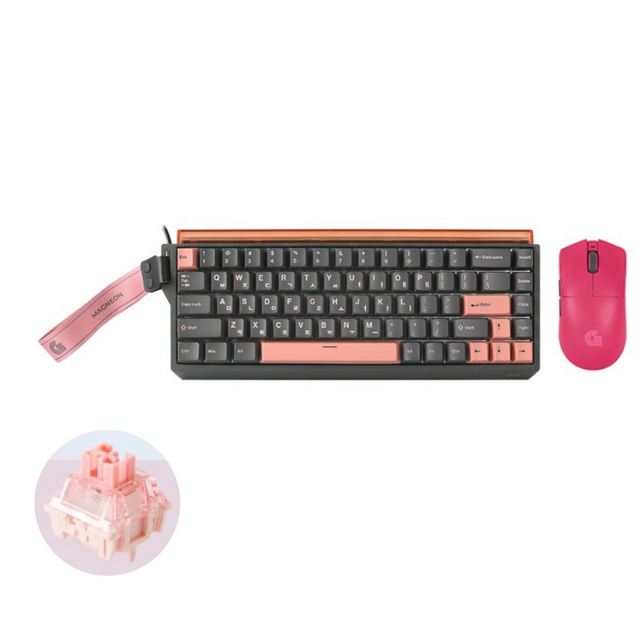 지클릭커 유선 8K 미니 기계식 키보드 무선 8K 마우스 세트 자석축 풀윤활 3중 라텍스 흡음 구조, 미니, 머큐리핑크보글보글 무소음 레이저자몽축, GRP169