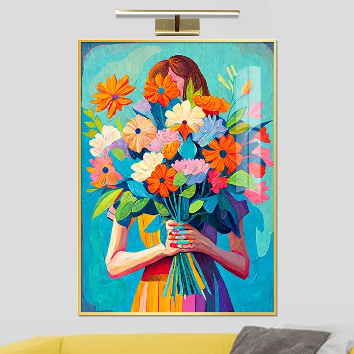 보고아트 꽃을 든 소녀 여인 여자 인물화 북유럽 카페 거실 그림 액자, 4 꽃다발을 든 여인B