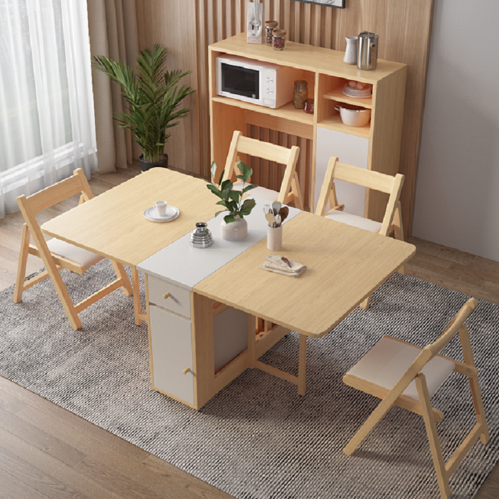 공간 활용 이동 테이블 빈티지 확장형 테이블 접이식 식탁, 원목1.5M원목의자4개, 4인용