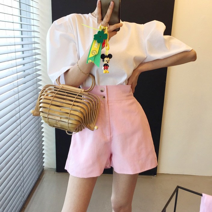 볼륨 퍼프 벌룬 소매 라운드 반팔 티셔츠 6color