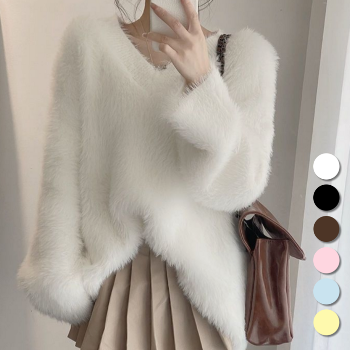 핏몬 루즈핏 포근 앙고라 도톰 브이넥 롱 니트