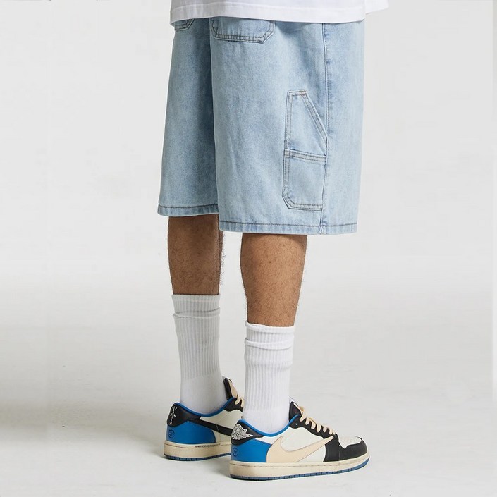 누적판매 12만장 크림소다랩 남녀공용 버뮤다 카펜터 숏밴딩 데님팬츠 반바지 커플바지