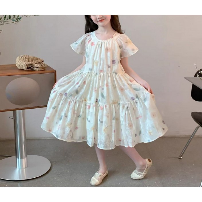 해피유통 여아 봄 여름 꽃무늬 퍼프 스커트 반팔 디자인디자인14세 이상