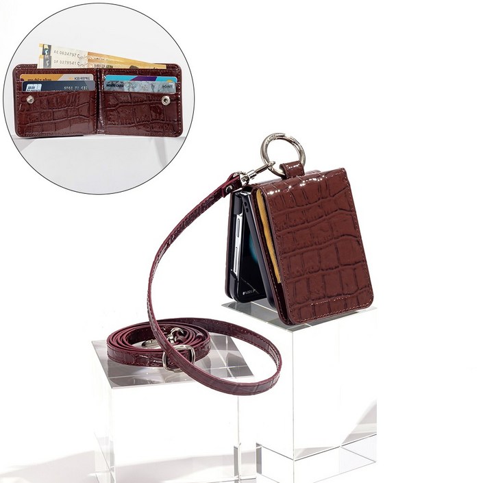 본아띠 다빈치 천연소가죽 에나멜 악어 고리 지갑형 갤럭시 Z플립5 F731N 전용 케이스