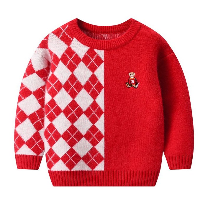 루비키즈 여아 남아 아동 봄 가을 겨울 곰돌이 마름모 스웨터 S104