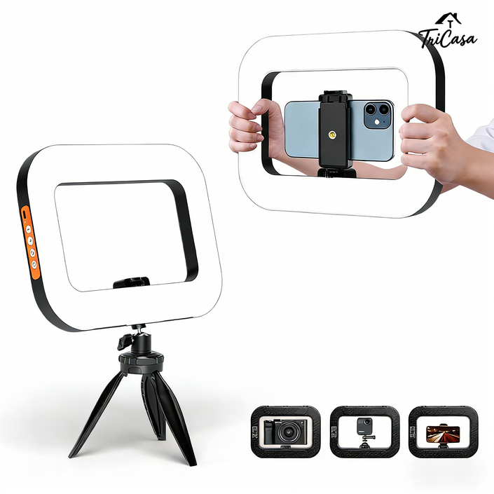 Tricasa 핸드폰 조명 사각틀 릴스 조명 색온 밟기 조절 릴스 조명 휴대폰 홀더삼각대 풀세트