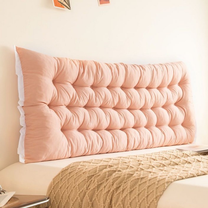 침대 헤드 쿠션 충돌 방지 큰 등받이 소프트 가방 베개 범퍼가드쿠션, 라이트 핑크