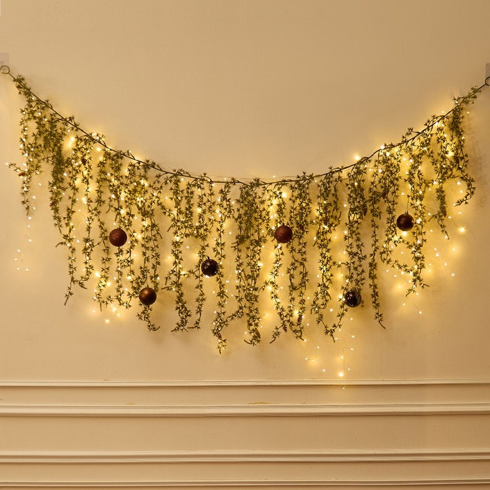 페어홈 크리스마스 가랜드 벽트리 180cm 풀세트  전구  오너먼트 리모컨 포함