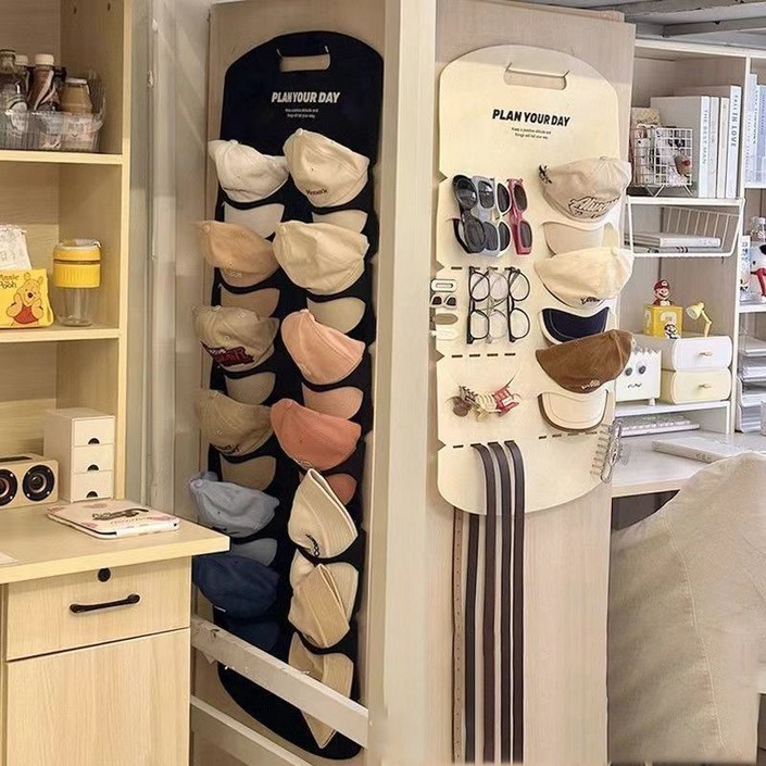 1+1 세트 모자 펠트 걸이 주머니 다층 모자 걸이대 심플한 모자 수납 아이디어