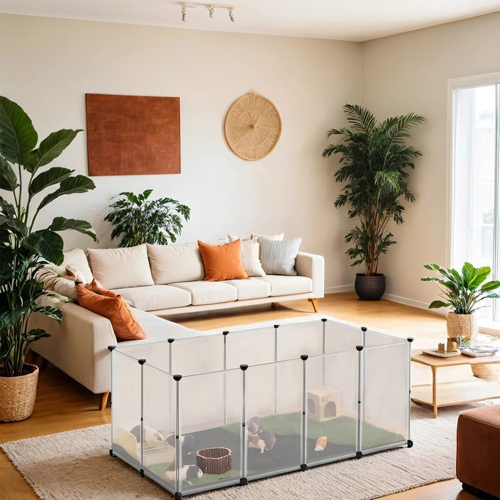 SONGMICS 반려동물 조립식 튼튼한 안전한 실내용 울타리 펜스, 1개, 투명