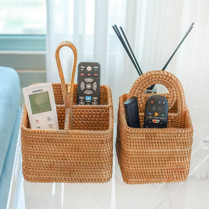 라탄 리모컨거치대 리모컨정리함 수납 보관함, 2칸 1개, 1개