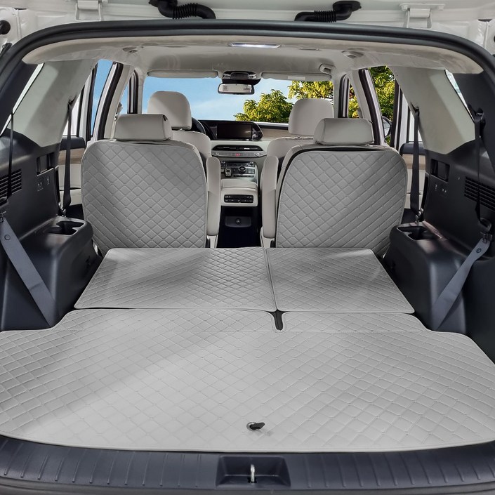 아이빌 현대 팰리세이드 신형퀼팅 4D 자동차 트렁크매트 + 2열등받이 풀세트, 7인승 자동폴딩, 브라운, 현대