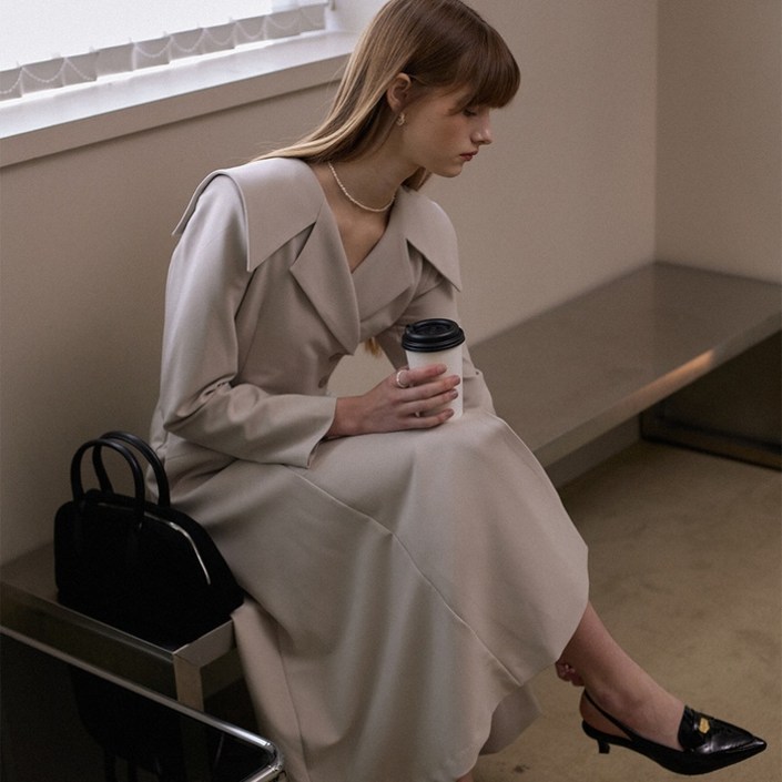 어다울 Rigo sailor collar suit long dress  beige